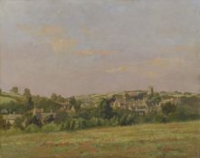 W K HUDSON (EARLY 20TH CENTURY BRITISH) Downland landscape with poppy field and village church