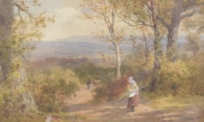 JOHN HENRY MOLE (BRITISH 1814-1886) Woman carrying faggots on a Surrey heathland path,