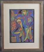 20TH CENTURY SCHOOL Abstracted geometric figure in vivid colours, gouache on paper, bears signature,