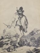 INGRAM JAMES (19th CENTURY) Brigand pursued by a soldier, pen and ink , signed and dated 1808, 1.5.