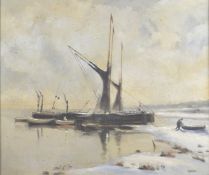 LIPSTEIN moored boats and tenders, oil on canvas, signed. 19.5