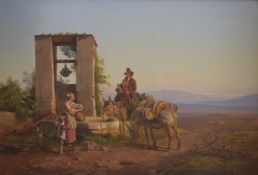 FRANZE VON ROHDEN (1817 - 1903) ITALIAN. At the well, a donkey and a man, woman and child looking