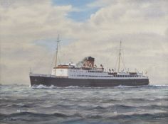 J.NICHOLSON Steam ship King Orray at sea, watercolour, signed, 14