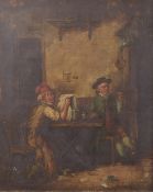 M. LANGLOIS (19th CENTURY) tavern interior with two men seated at a table, oil on canvas, signed