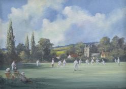 ALAN KING (1946-2013) 'The Cornish Match' village cricket match at Luxulyan, Cornwall, oil on panel,