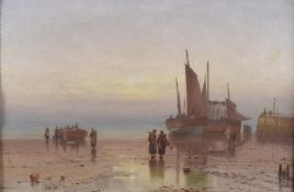 DUNCAN FRASER McLEA (SCOTTISH 1841-1916) Fishing boats unloading on a beach, oil on canvas, signed