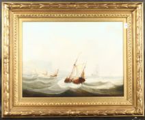 AFTER G. CHAMBERS (19TH CENTURY) ENGLISH. Fishing boats and other boats off the coast. Oil on