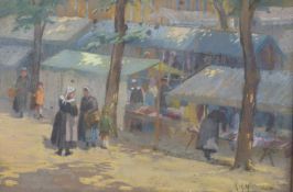 ALICE HOGARTH NICHOLSON (1865-1950) BRITISH. Brittany market scene with figures. Signed. Pastel on