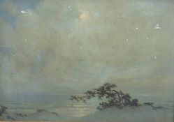 FRANK MONTAGUE MOORE Moonlit coastline view at Carmel, oil on board, signed and dated 1935, 13.5 x