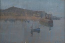 ALICE HOGARTH NICHOLSON (1865-1950) BRITISH. St Ives Harbour at dusk. Signed. Pastel on buff