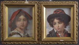 ITALIAN SCHOOL LATE 19TH CENTURY Pair of portraits of a peasant girl and boy, oils on canvas,