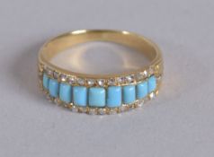 A TURQUOISE AND DIAMOND HALF ETERNITY RING.