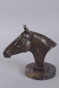 WILLIAM NEWTON (1960-?). A PATINATED BRONZE BUST OF THE RACEHORSE MANDARIN, mounted on an Italian
