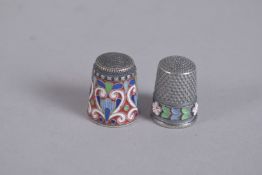 TWO RUSSIAN SILVER AND ENAMEL THIMBLES