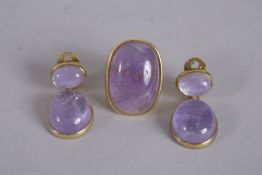 FRANCESCA ROMANA A RING AND A PAIR OF DROP EARRINGS, signed.