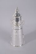 A SILVER PLATED LIGHTHOUSE COCKTAIL SHAKER 13ins high.