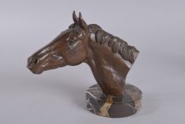 WILLIAM NEWTON (1960-?). A PATINATED BRONZE BUST OF THE RACEHORSE AUTOCRACY, mounted on an Italian