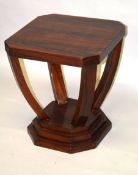 AN ART DECO DESIGN DARK WOOD SQUARE TOP TABLE. 1ft 10ins high x 1ft 7ins deep.