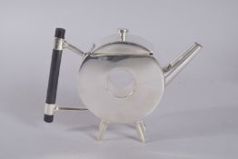 A CHRISTOPHER DRESSER DESIGN, 'POLO MINT' SILVER PLATED TEA POT.