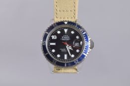 AN EMAS THE WATCH CLUB DEEP SEA WRIST WATCH with blue strap in a leather case.