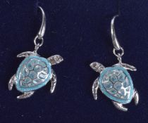 A PAIR OF STERLING SILVER TURTLE DROP EARRINGS