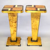 A PAIR OF ART DECO DESIGN MAPLEWOOD INLAID TOP TABLES. 2ft 7ins high. Top: 1ft 4ins.