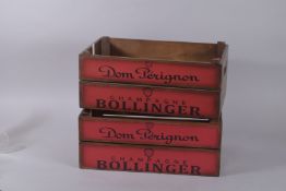 A PAIR OF WOODEN CHAMPAGNE BUCKETS. 17ins long.