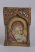 A GOOD RUSSIAN ICON, Madonna and child. 10ins x 6.5ins.