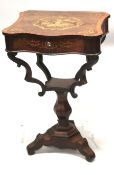 A VERY GOOD 19TH CENTURY MAHOGANY WORK TABLE with crossbanded top, the top inlaid with a Chinese