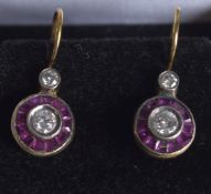 A PAIR OF 8CT YELLOW GOLD FISH HOOK DROP EARRINGS set with central RBC diamonds, surrounded by