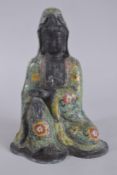 A GOOD SEATED FIGURE, bronze and cloisonne enamel. 11.5ins high.