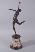 AFTER B. ZACH. An Art Deco dancing girl, on a marble base. 25ins high.