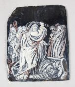 A 17TH CENTURY LIMOGES EN GRISAILLE PAINTED ENAMEL PLAQUE on copper, depicting self flagellation.