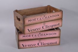 A PAIR OF WOODEN CHAMPAGNE BUCKETS. 17ins long.