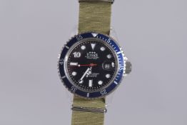 AN EMAS THE WATCH CLUB DEEP SEA WRIST WATCH with green strap in a leather case.