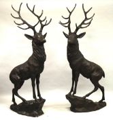 AFTER JULES MOIGNIEZ. A VERY GOOD PAIR OF NEAR LIFE SIZE STAGS. 6ft 7ins high.