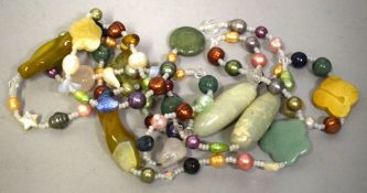 A VERY GOOD HARDSTONE TURQUOISE AND PEARL NECKLACE. 52ins long.