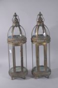 A LARGE PAIR OF GILT METAL CIRCULAR LANTERNS. 30ins high.