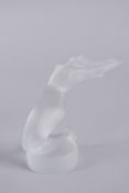 A GOOD LALIQUE GLASS NUDE MODEL on a circular base. LALIQUE, FRANCE. 5ins high.