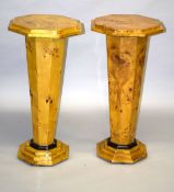 A PAIR OF ART DECO DESIGN MAPLEWOOD OCTAGONAL TOP TABLES. 3ft 7ins high. Top: 1ft 4ins.