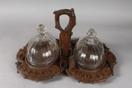 A GOOD 19TH CENTURY BLACK FOREST CARVED WOOD AND GLASS STAND carved FRISCH, BUTTER & BEKONS WOHL,