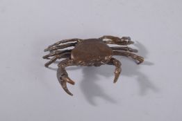 A BRONZE OKIMONO OF A CRAB, 9cm wide.