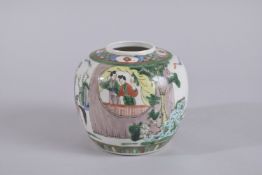 A 19TH CENTURY CHINESE FAMILLE VERTE PORCELAIN JAR, painted with various figures, base with four-