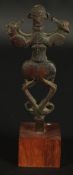 A RARE ANCIENT PERSIAN LURISTAN BRONZE IDOL, mounted to wooden base, bronze 12.5cm.