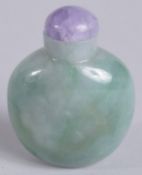 A 19TH CENTURY CHINESE JADEITE SNUFF BOTTLE, 6cm high.