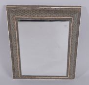 A FINE LARGE 19TH CENTURY PERSIAN QAJAR MOSIAC BONE INLAID MIRROR FRAME, 38cm x 29cm.