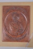 A MOUNTED RELIEF-WORK PLAQUE DEPICTING SULTAN OTHMAN KHAN I, plaque 40cm x 30cm.