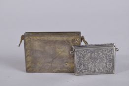 A VERY FINE 19TH CENTURY OTTOMAN TURKISH NIELLO INLAID SILVER AMULET CASE, and another larger gilt