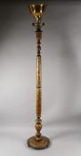 AN INDIAN KASHMIRI LACQUERED WOOD FIVE-PIECE SECTIONAL FLOOR STANDING LAMP, with gilded foliate