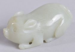 A 20TH CENTURY CHINESE CARVED JADE PIG, 6.5cm long.